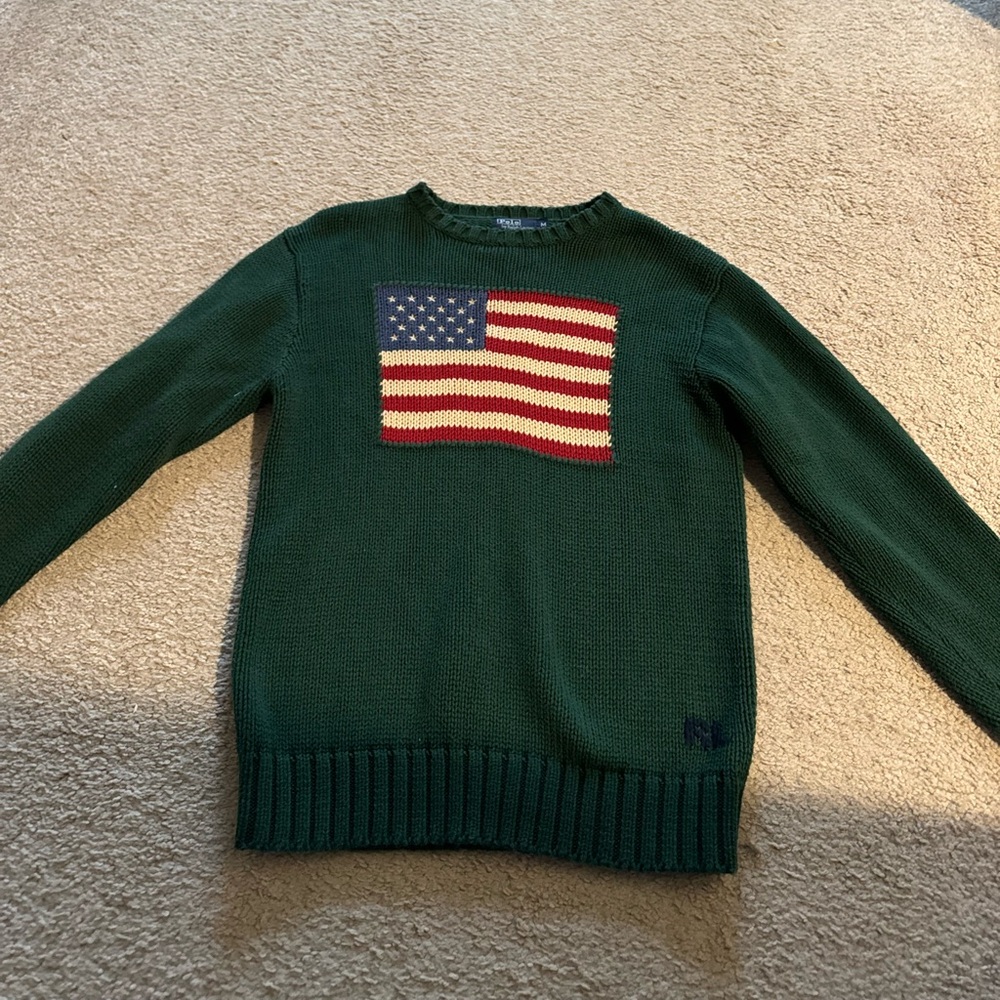 COPY - Medium Ralph Lauren American flag green sweater